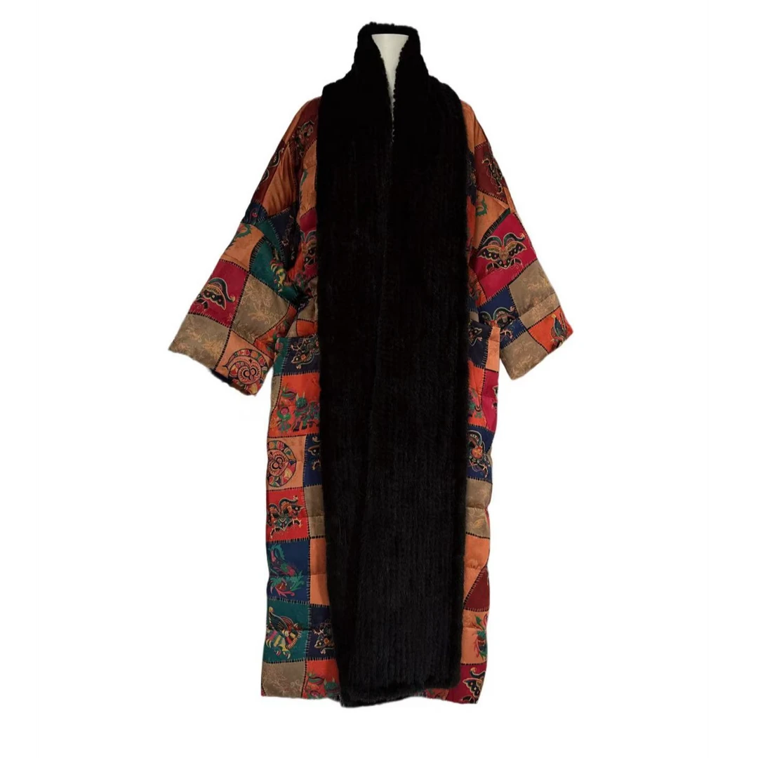 女装气质时尚印花民族风冬季长款中国风设计师白鹅绒外套192-108