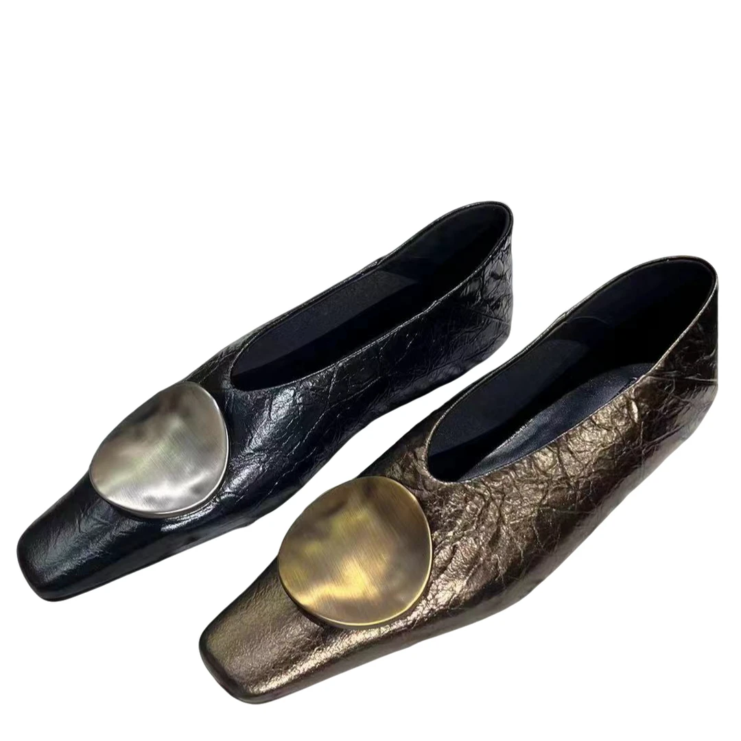 时尚气质黑色古铜色俩色女士方头浅口休闲百搭低跟平底鞋MK191359