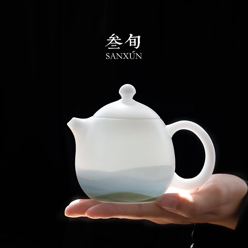 叁旬冰种玉瓷茶壶龙蛋壶过滤单壶中式家用陶瓷茶具冲泡茶壶高档