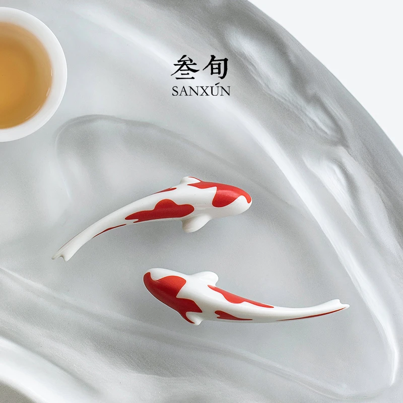叁旬锦鲤小茶宠可爱创意功夫茶具摆件精品高档家用茶道装饰品配件