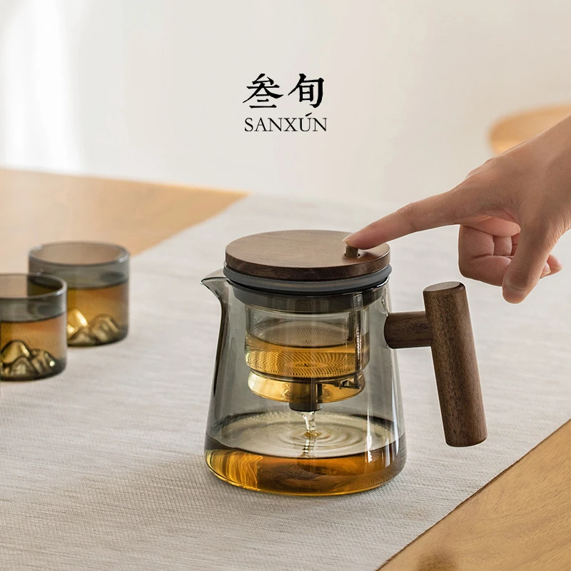 叁旬远山玻璃泡茶杯茶水分离杯办公室大容量男士带盖喝水杯飘逸杯