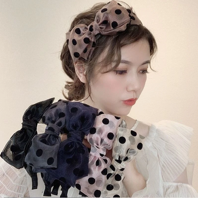 优雅小众波点蝴蝶结发箍女百搭网红韩国外出发带甜美宽边简约头箍