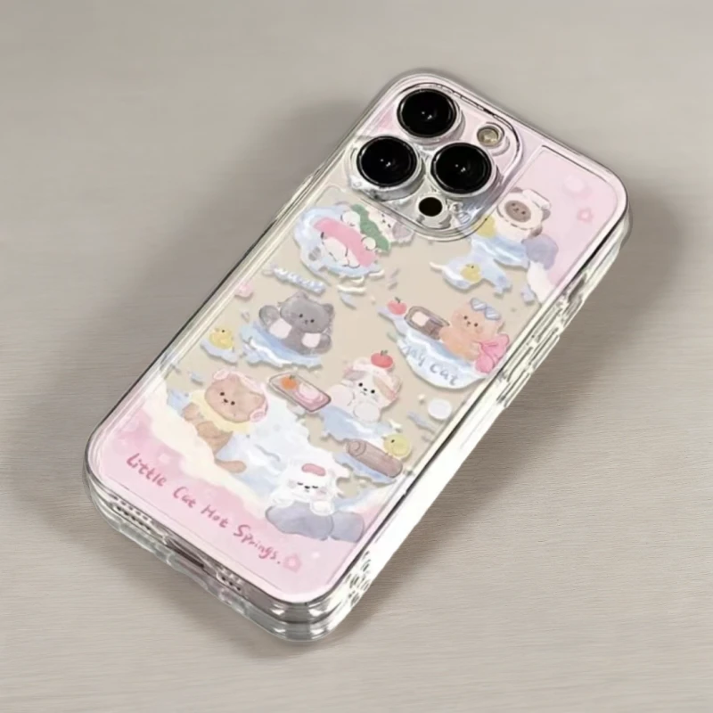 粉色小狗苹果15iPhone14promax13高级感透明保护壳小熊可爱全包