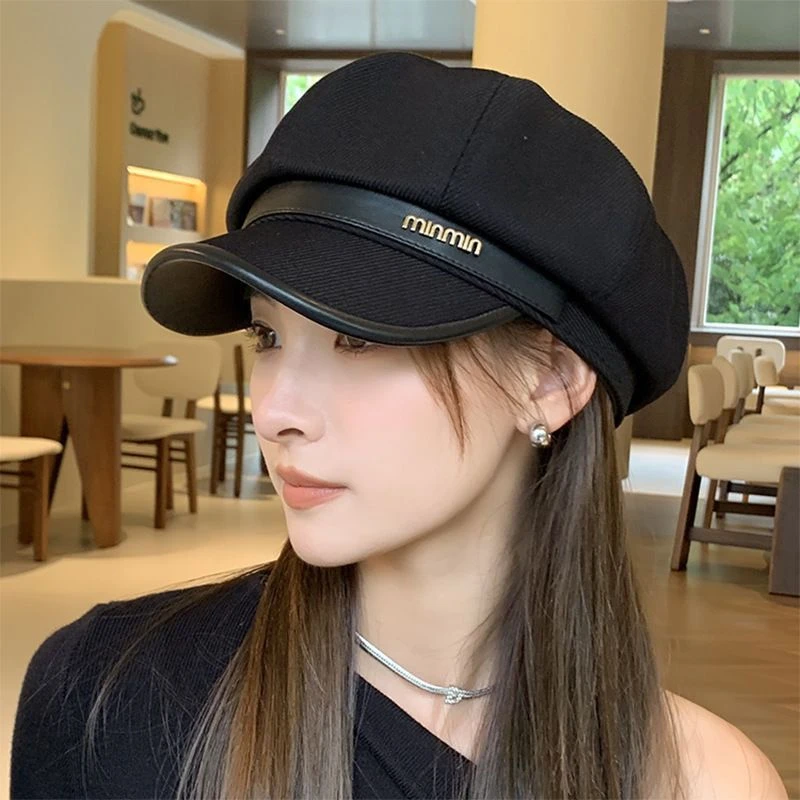 高级感春秋鸭舌帽女日系黑色休闲复古画家贝雷帽显脸小云朵八角帽