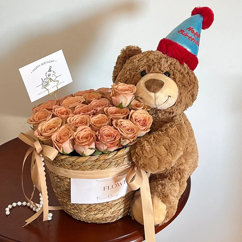 【艺凡】小熊玩偶花束永生花抱抱桶女生生日礼物送女友闺蜜七夕情人