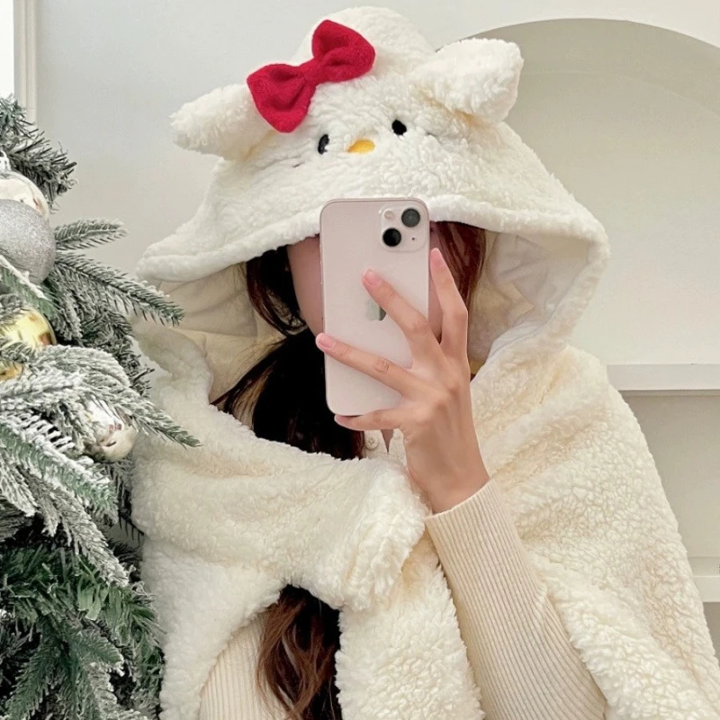 【艺凡】卡通小熊披风可爱秋冬加厚保暖毛毯披肩带帽学生午睡毯子