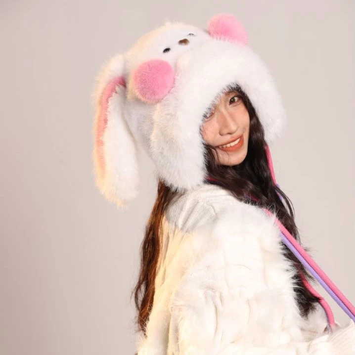 【艺凡】可爱腮红兔子毛绒帽子女冬季甜美保暖护耳加厚防寒