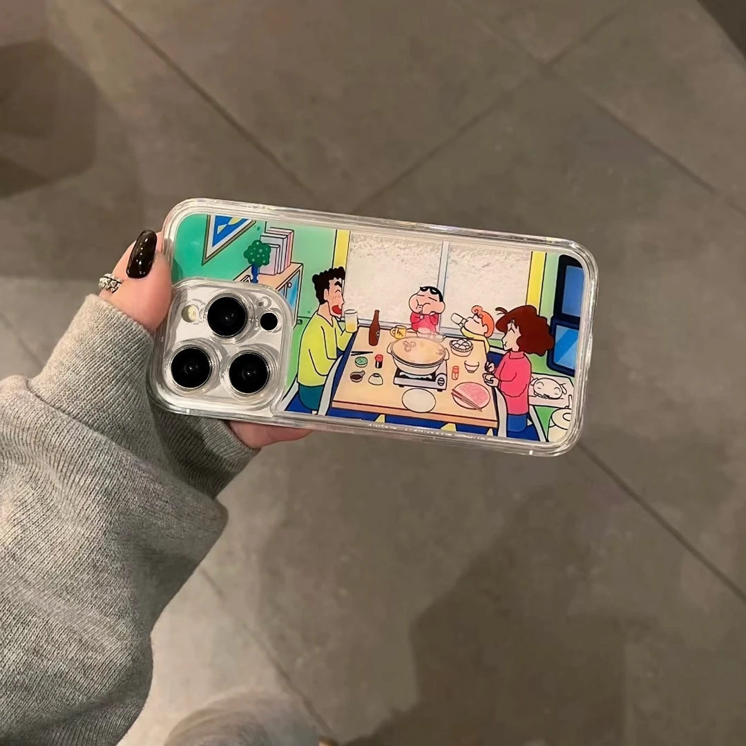 【艺凡】小新一家吃火锅适用苹果14promax手机壳iPhone15plus简约