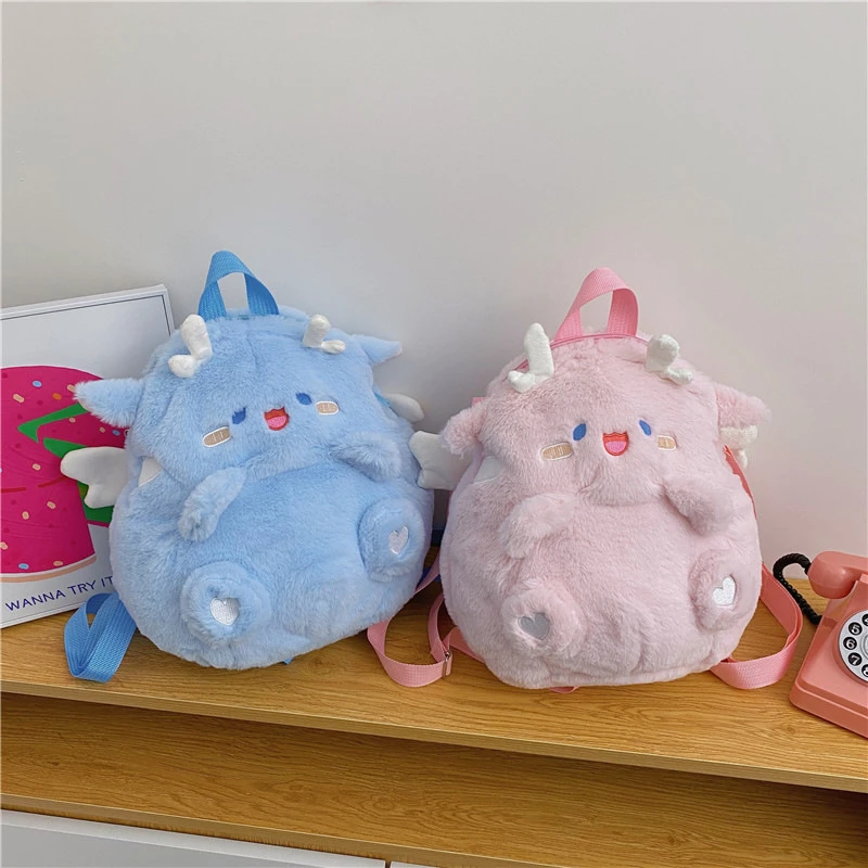 【艺凡】黄色蹲蹲龙双肩包可爱毛绒卡通jk洛丽塔学生书包日系ins