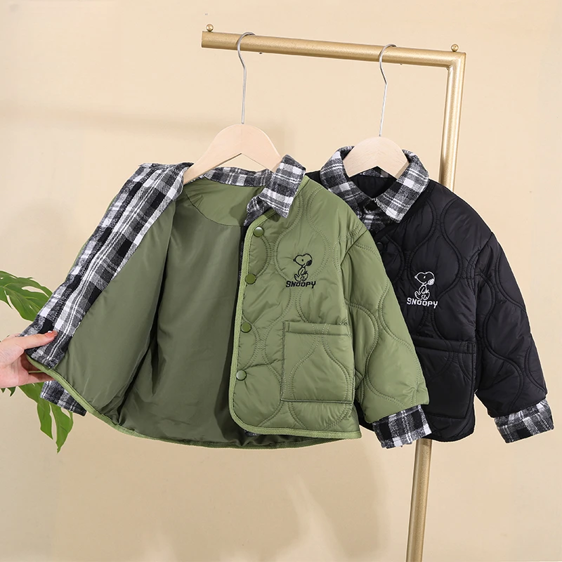 Snoopy/史努比男女童假两件衬衫领户外加厚棉服外套冬【肉妈专享】