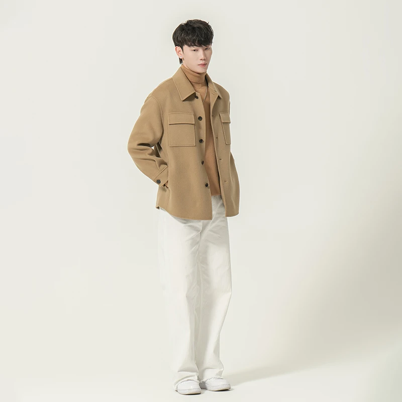 VAN VESTER2025秋冬新款男士潮流翻领高级感短款双面毛呢大衣9001