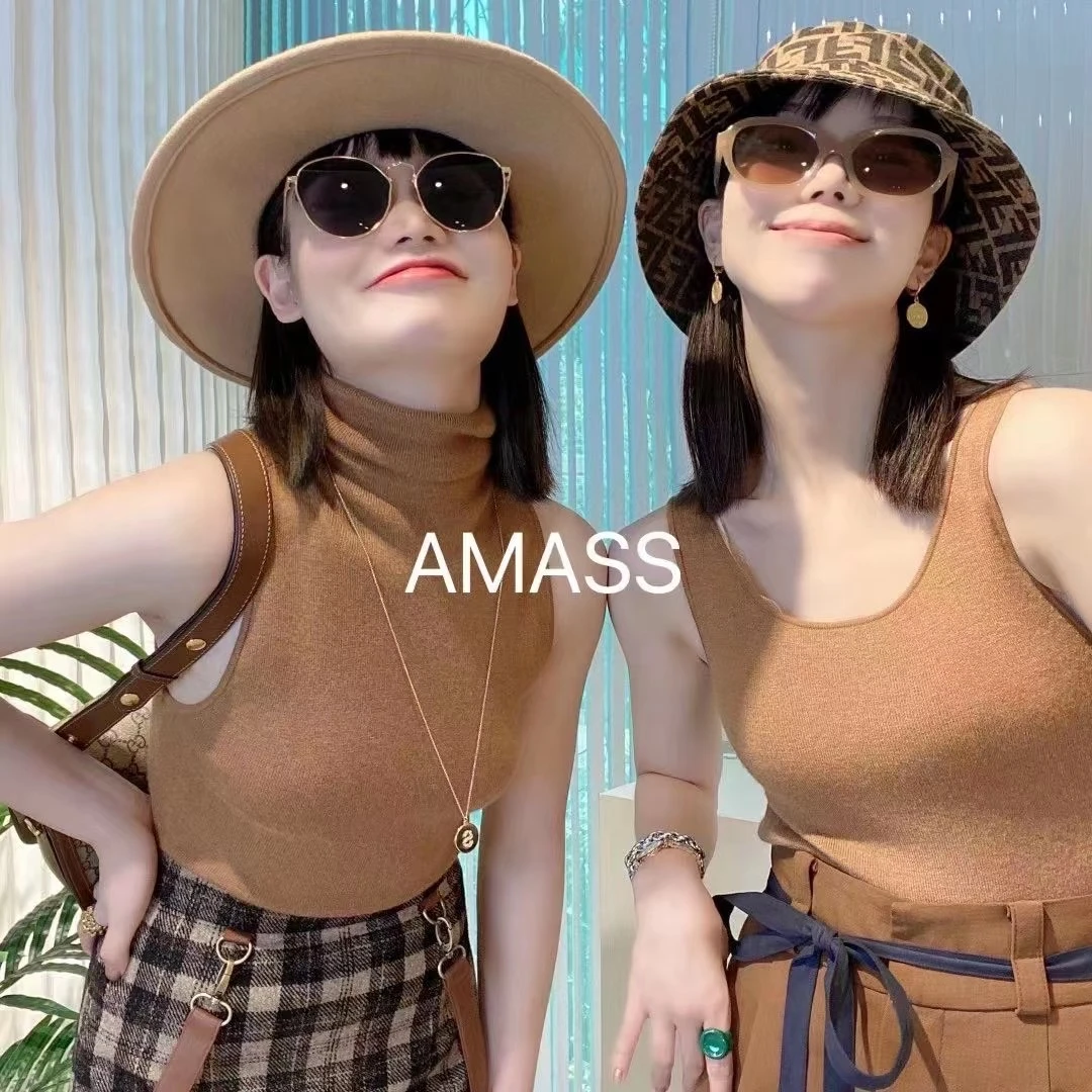 AMASS/阿玛施秋冬新款纯色高领显瘦保暖羊绒打底背心女款5392354
