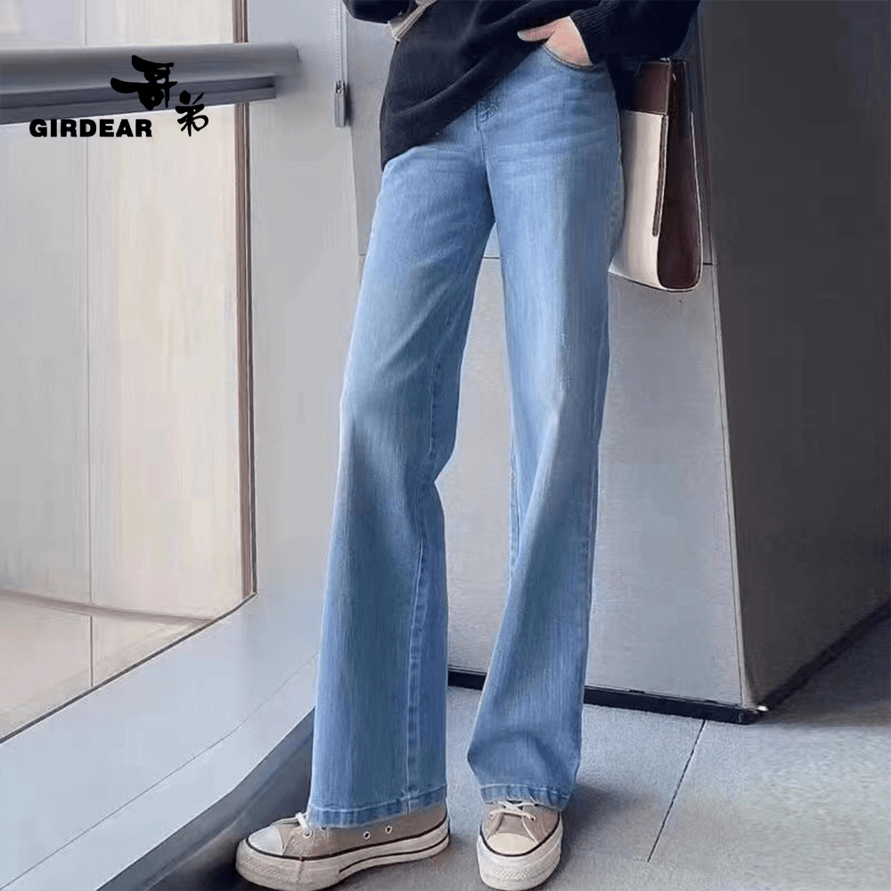 GIRDEAR/哥弟新款宽松百搭直筒外穿开叉显瘦裤冰凉牛仔裤 1100270