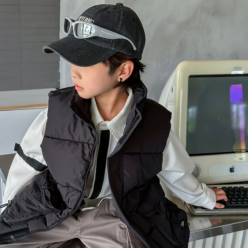 2024新款棉宝宝百搭男女童马甲女孩工装立保暖加厚棉马夹外穿潮童