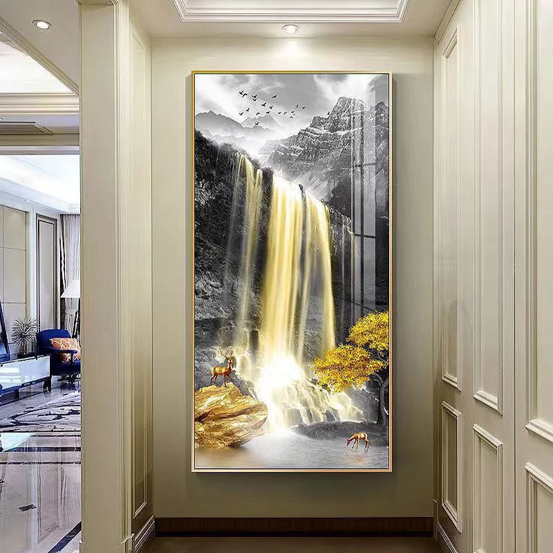 【玄关}高山流水玄关走廊入户过道背景墙晶瓷镶钻装饰画挂画包邮