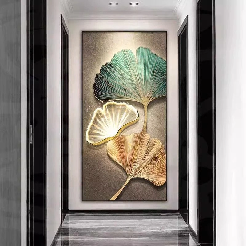 【玄关画】银杏叶现代玄关走廊过道入户玄晶瓷镶钻装饰画包邮挂画