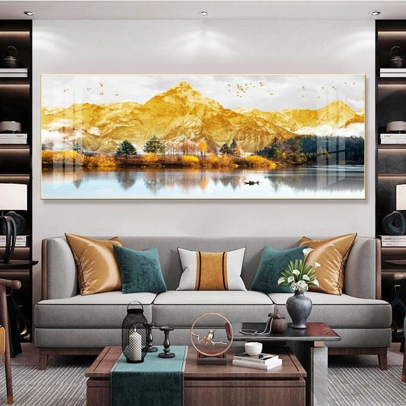 横幅日照金山办公室客厅沙发装饰画晶瓷镶钻装饰画背景挂画包邮