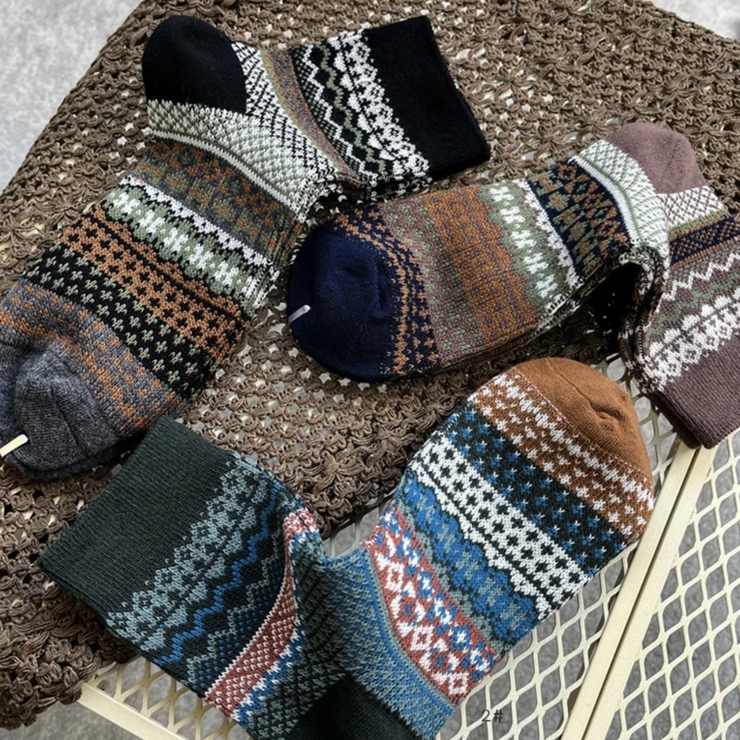 男袜咔叽风秋季短袜复古提花精梳棉吸汗透气时尚潮流秋冬中筒袜