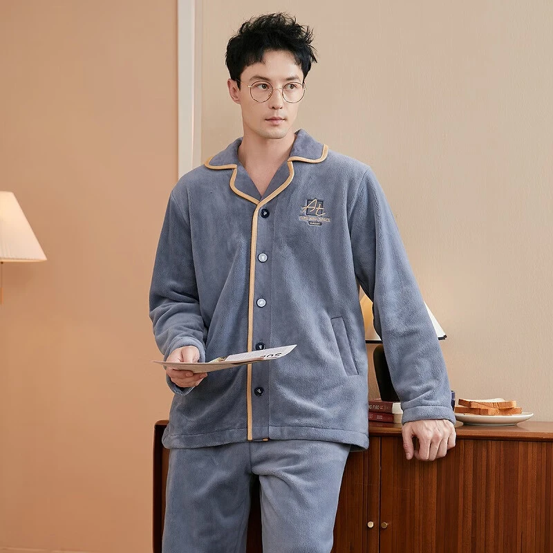 芬腾睡衣男【加厚暖绒】2025年秋冬新款翻领开衫长袖休闲家居服套装
