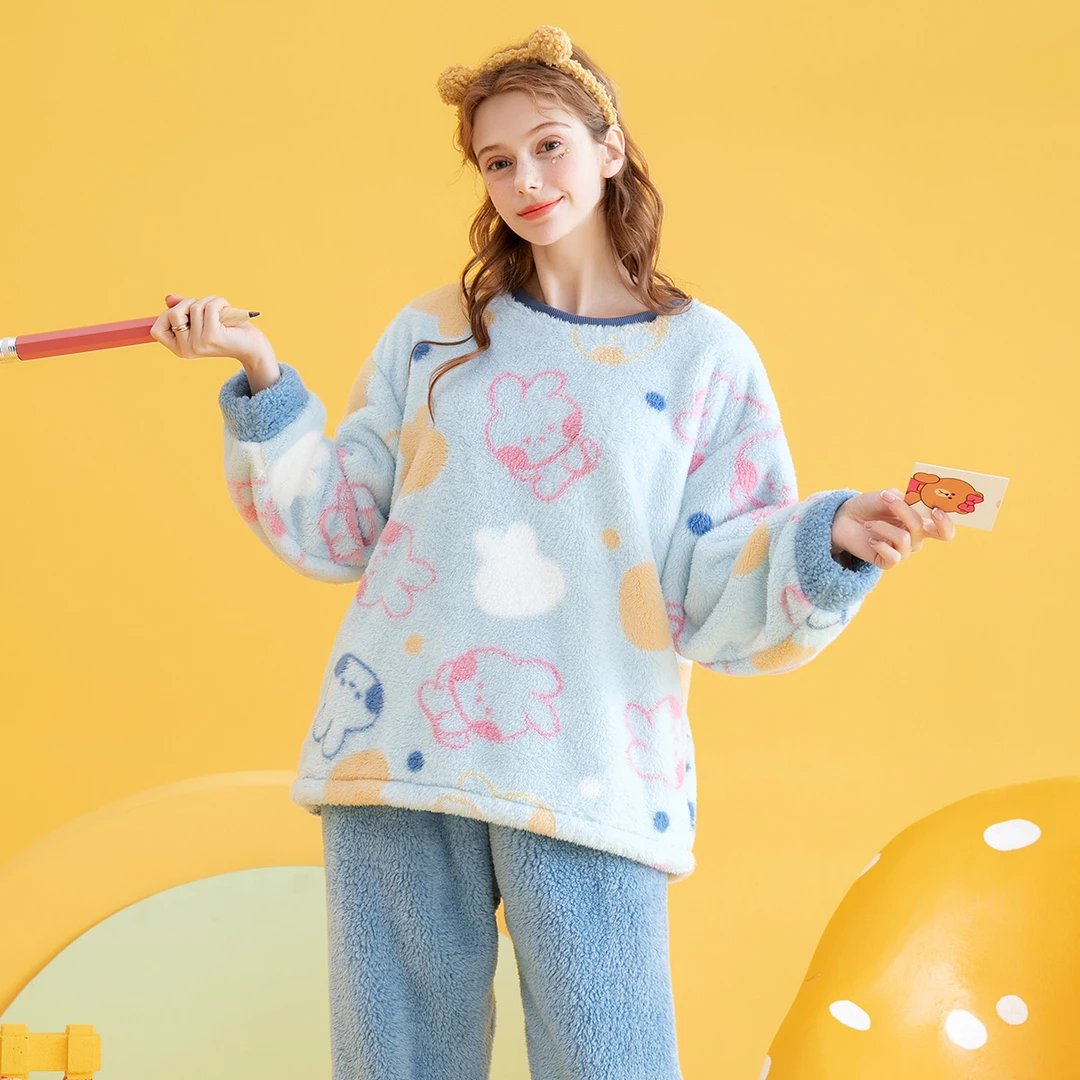 芬腾【可妮兔联名少女风】310g秋冬圆领暖绒女士家居服睡衣套装女
