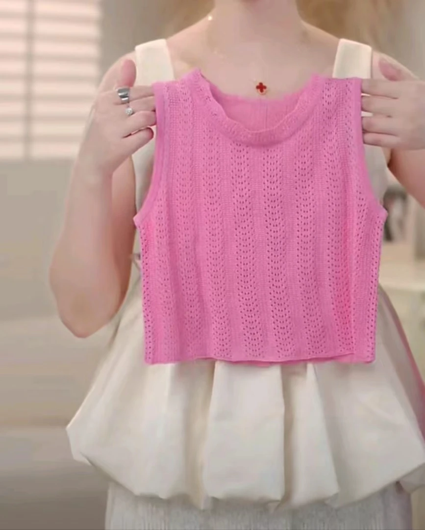 （现货）夏季新款韩版纯色薄款镂空背心无袖百搭时尚洋气0606X
