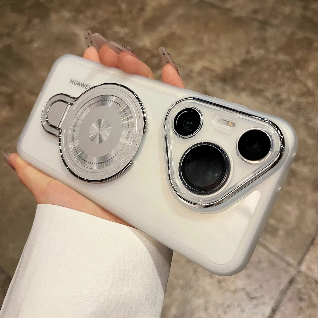 适用华为pura70pro+手机壳荣耀100/90透明磁吸支架mate60/5040pro