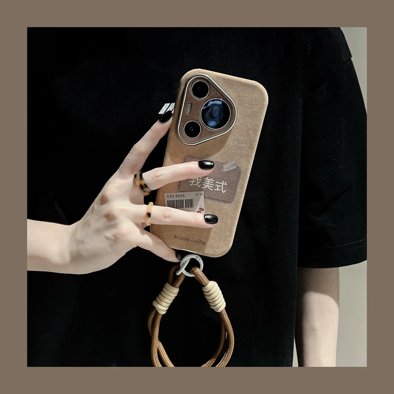 适用华为pura70pro+手机壳mate60/50/40pro我美式咖啡标签p60pro