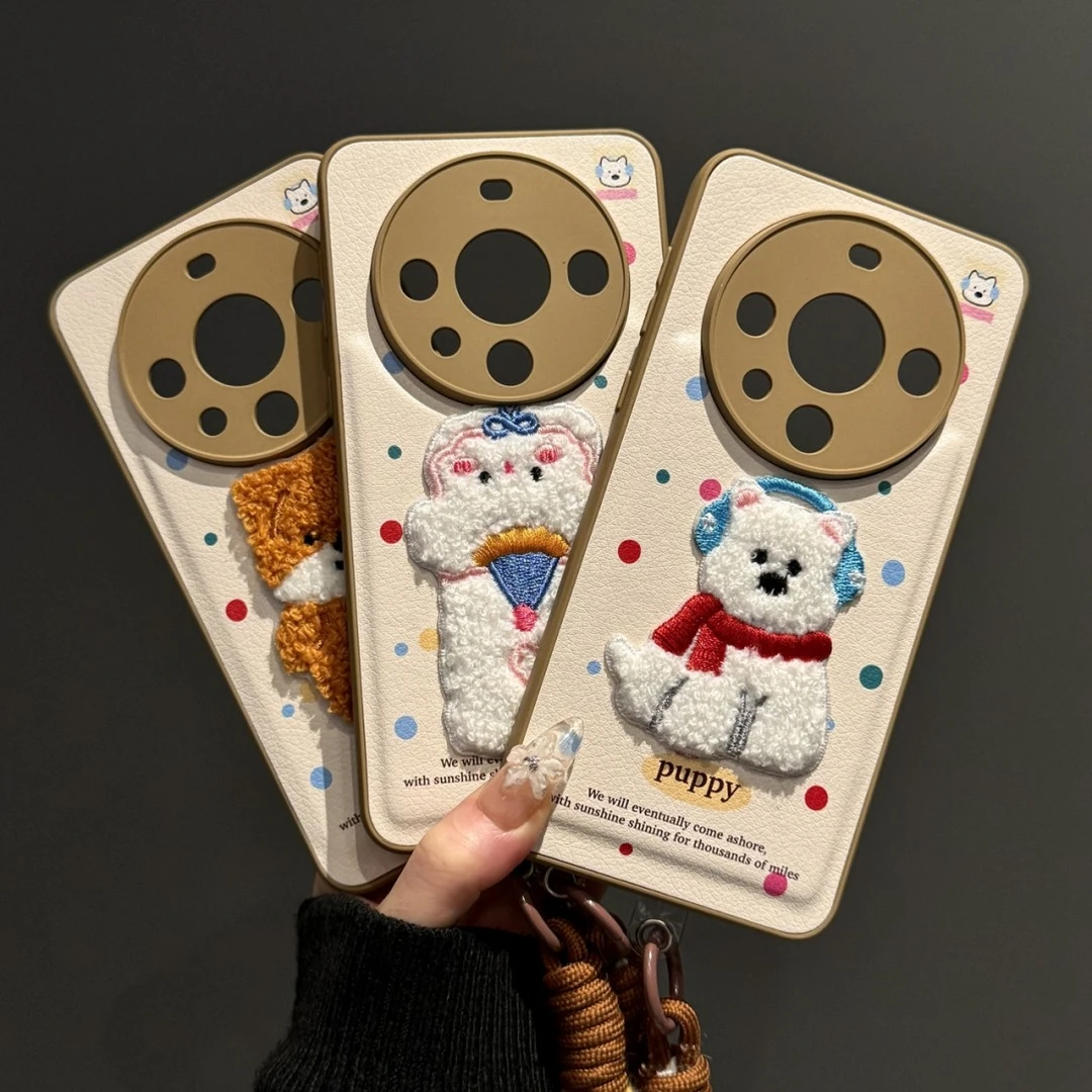 适用华为mate70/60/50pro手机壳pura70pro刺绣西高地小熊iPhone16