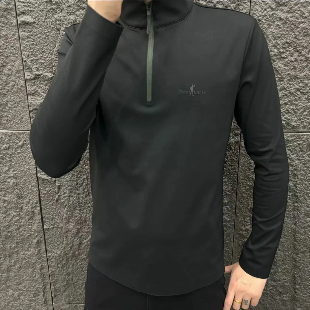 2024秋冬卫衣潮流立领男装半拉链无痕休闲运动高品质轻奢打底上衣