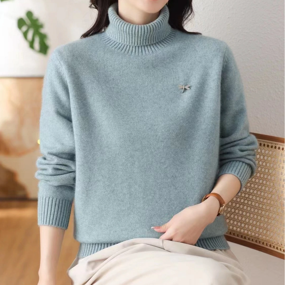 【夏夏服饰】冬季必备纯色加厚保暖舒适亲肤羊驼绒高领两翻领厚毛衣