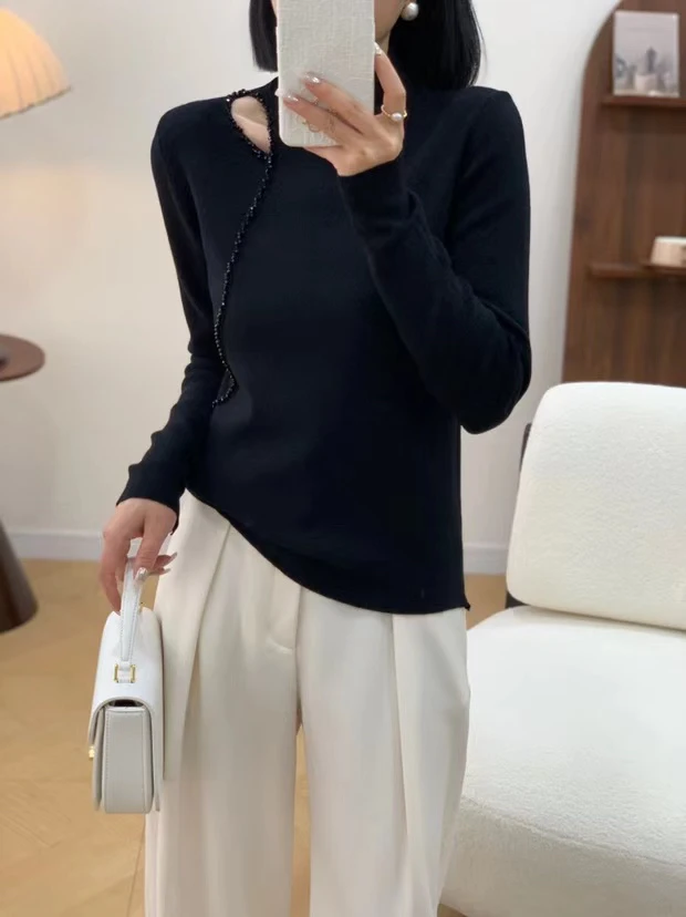 「高智淡人」轻熟针织百搭打底衫女士秋冬款设计感小众休闲气质上衣