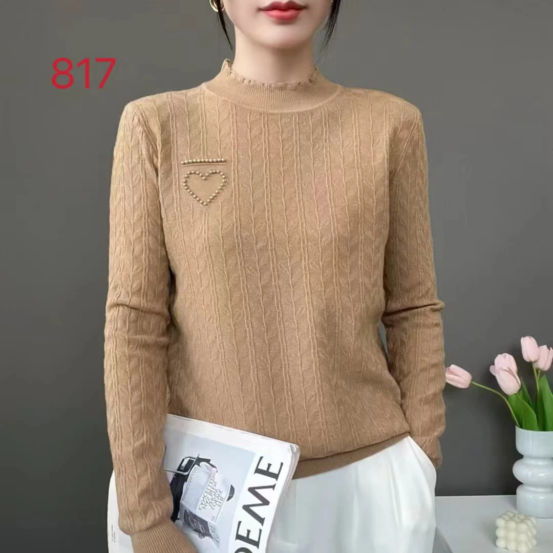 【夏夏服饰】秋季新款花边半高领长袖针织衫网红秋冬时尚百搭套头