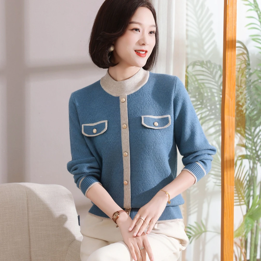 【夏萍服饰】女士冬季小香风妈妈装毛衣一体绒加绒加厚百搭洋气上衣