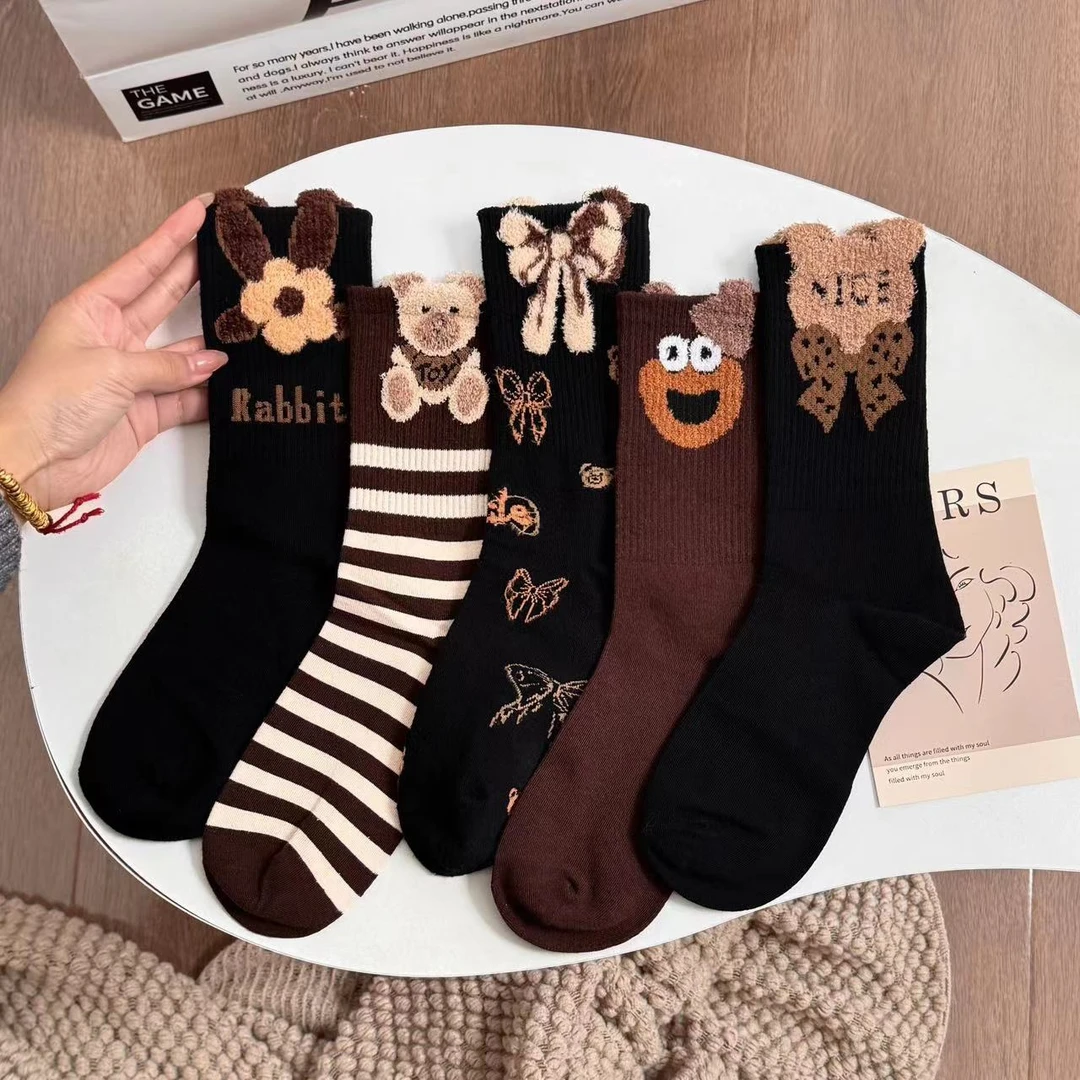 5双袜子女加厚冬季棉长款筒袜子百搭森系女士袜子长款新款保暖