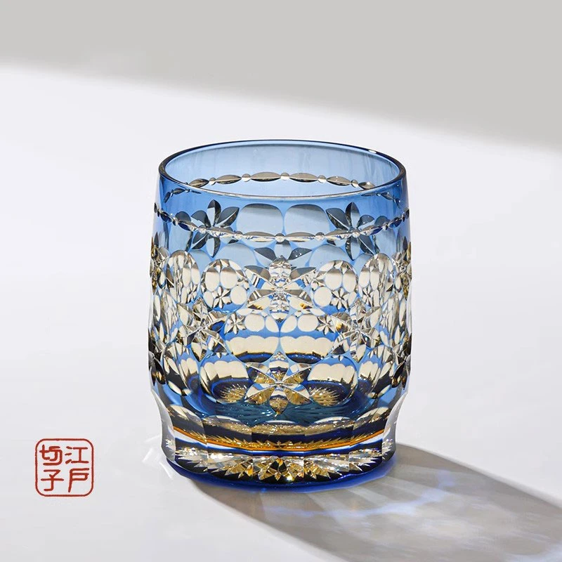 江户切子玉舞高级感威士忌高端水晶杯江户切子手工日式硝子杯杯垫