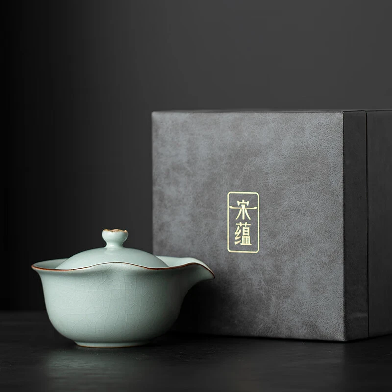 宋蕴李桂莲汝窑盖碗天青色防烫手抓壶功夫茶具泡茶碗大号陶瓷茶碗