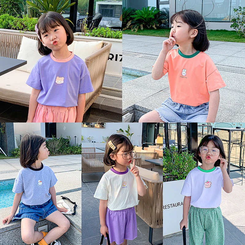 夏女童小童短袖印花T恤休闲洋气宝宝韩版半袖宽松女宝夏季棉短袖