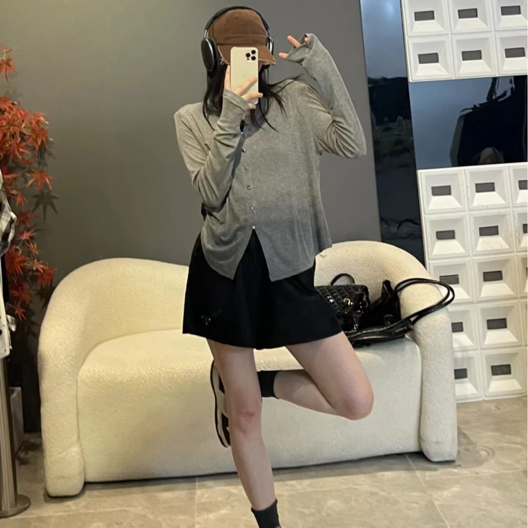 DMlife【纸片人】显瘦定制金属纽扣休闲百搭夏季时尚长袖T恤