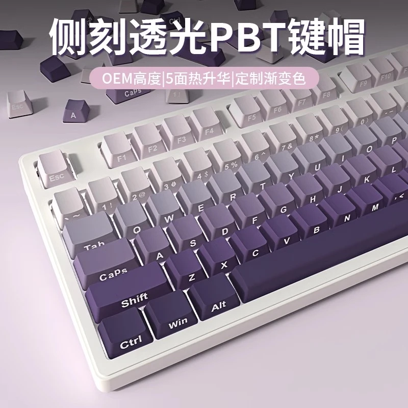 前行者PBT键帽侧刻机械键盘透光热升华紫色渐变87/108/98侧透个性