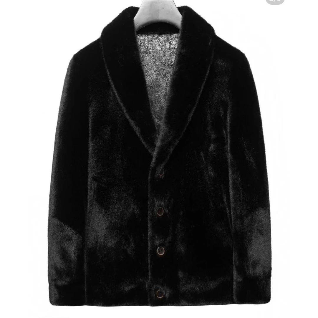 【麦琦严选】2024海宁男士冬季新款青果领欧货加厚加绒夹克外套百搭