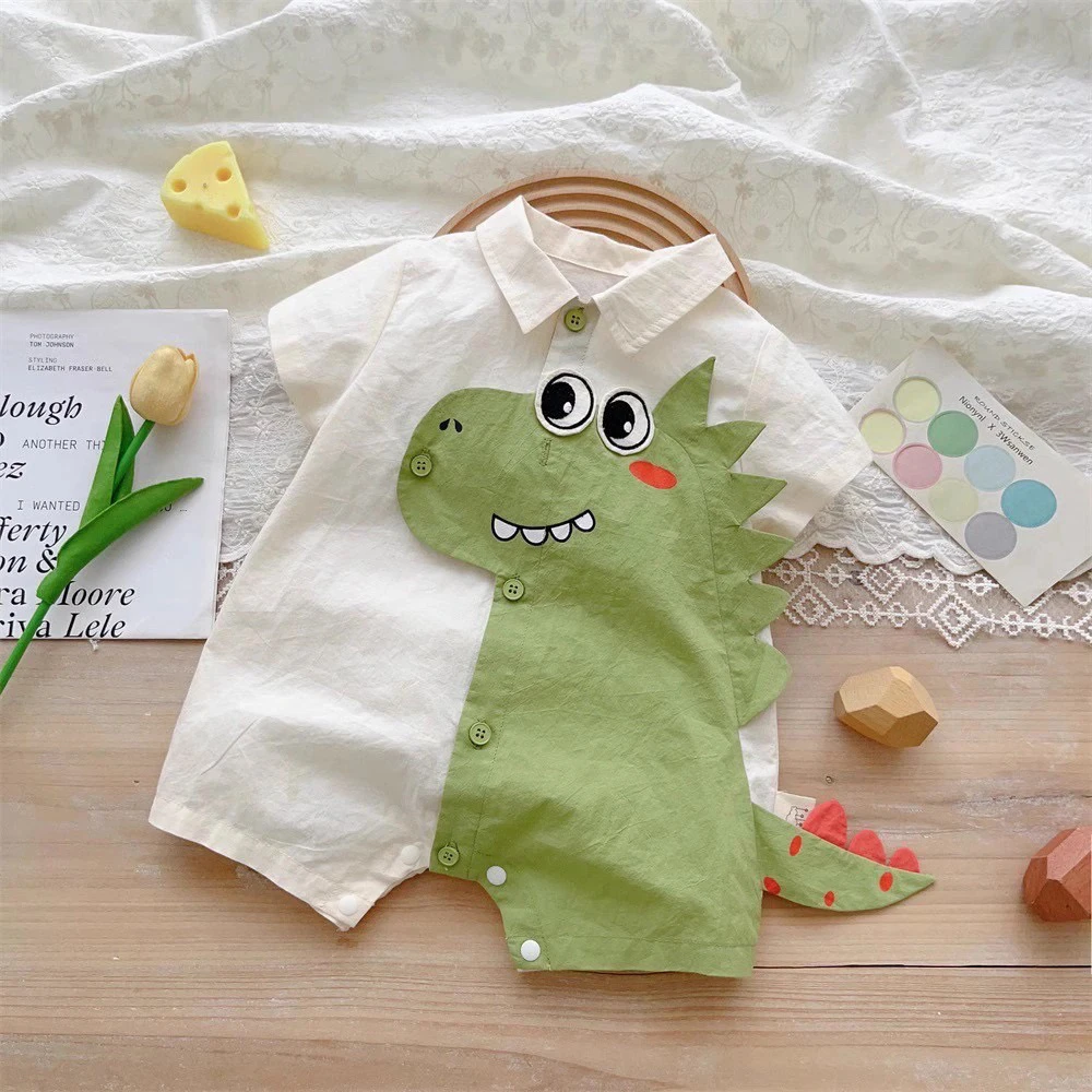 韩版宝宝夏装短袖连体衣新生儿超萌恐龙爬服婴幼儿夏天薄款包屁衣