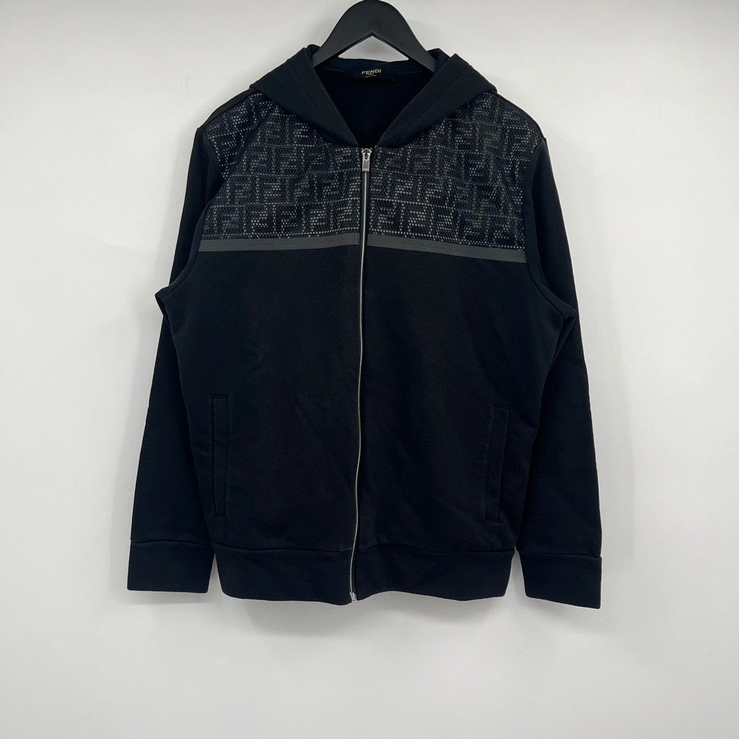 99新 FENDI/芬迪 拼接镂空满印双F字母拉链外套 L码 P