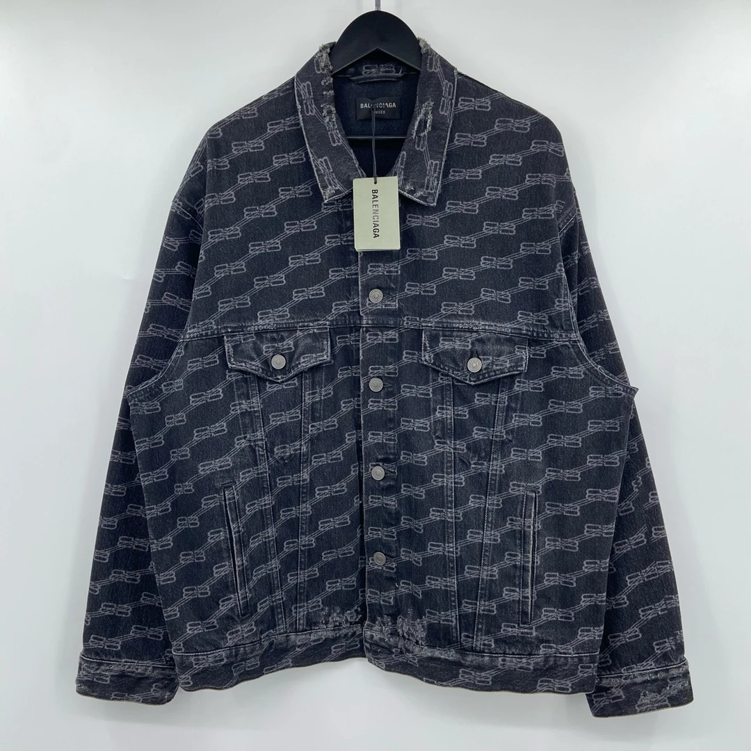 全新未使用 Balenciaga/巴黎世家 锁扣满印牛仔夹克 s bk