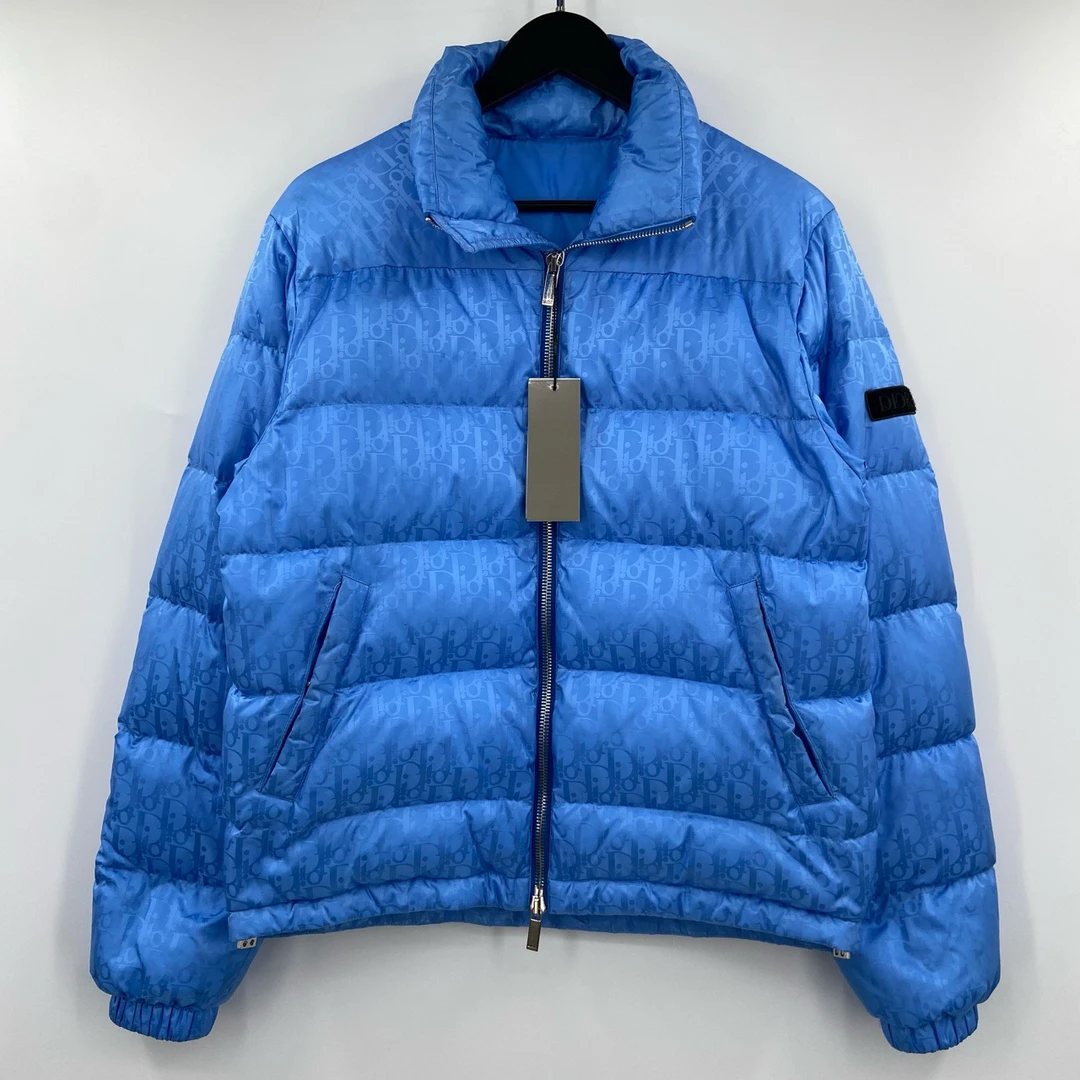 全新未使用 DIOR/迪奥 Dior 蓝色满印老花羽绒服 叶子823