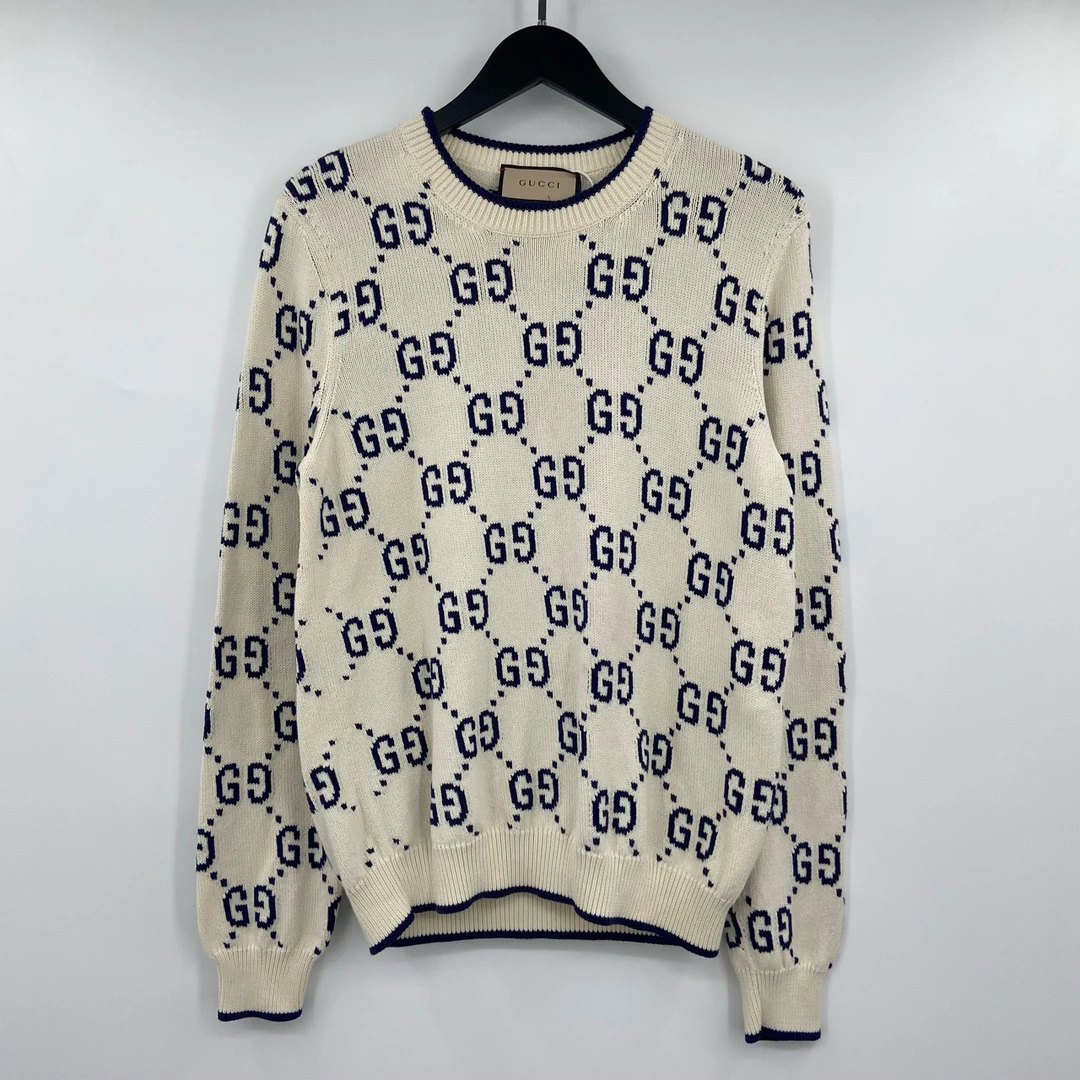全新未使用 GUCCI/古驰 Gucci 米白色满印针织毛衣 M叶子400