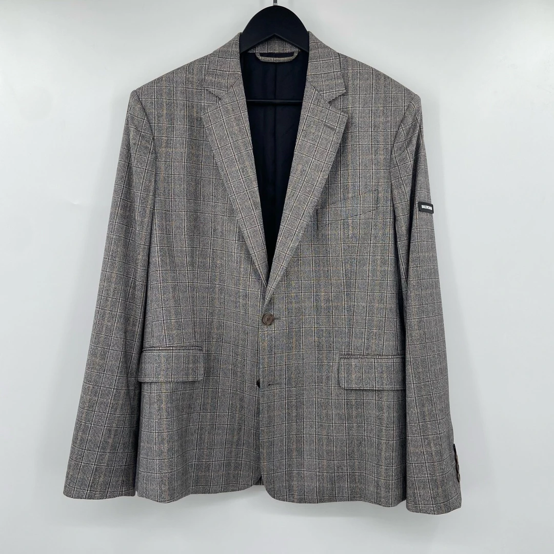 99新 Balenciaga/巴黎世家 灰色格纹袖标西装 34 叶子364