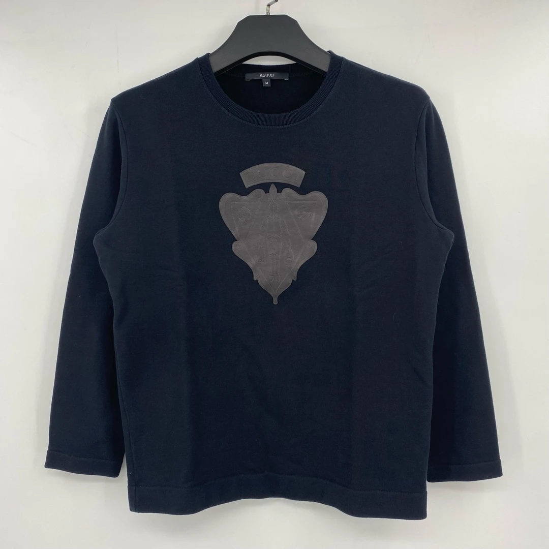 99新 GUCCI/古驰 拼皮盾牌字母LOGO卫衣 M 叶子-690-