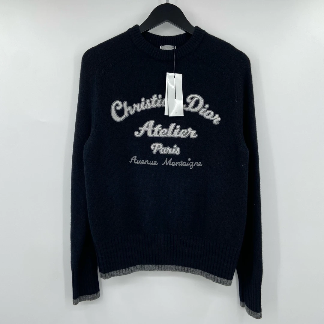 全新未使用 DIOR/迪奥 黑色刺绣标语毛衣-叶子907