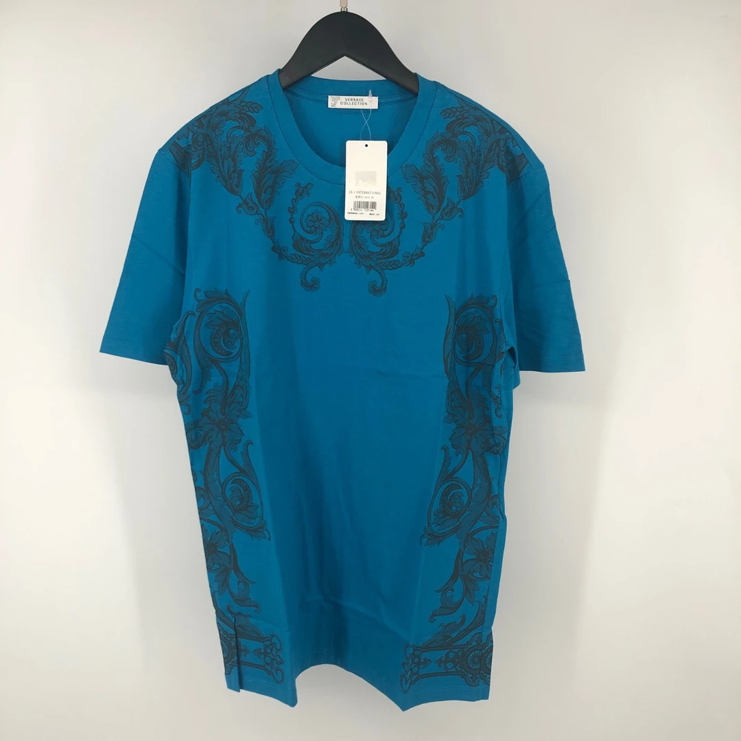 99新 VERSACE/范思哲 蓝色图腾藤蔓短袖 叶子684-