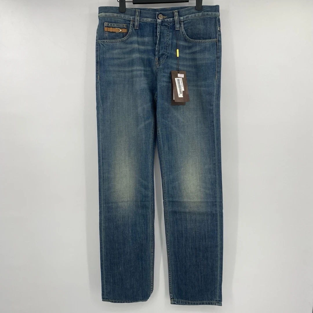 全新未使用 GUCCI/古驰 皮扣口袋水洗牛仔裤 叶子-847